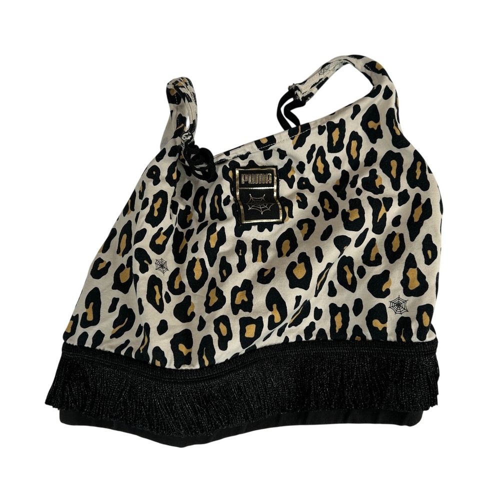 Puma x Charlotte Olympia Leopard Print Fringe Sports Bra Crop Top Small VLC-261